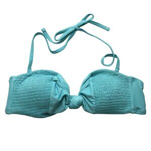 Mae Womens Bikini Top Knot Center Smocked Bandeau Blue Size XS